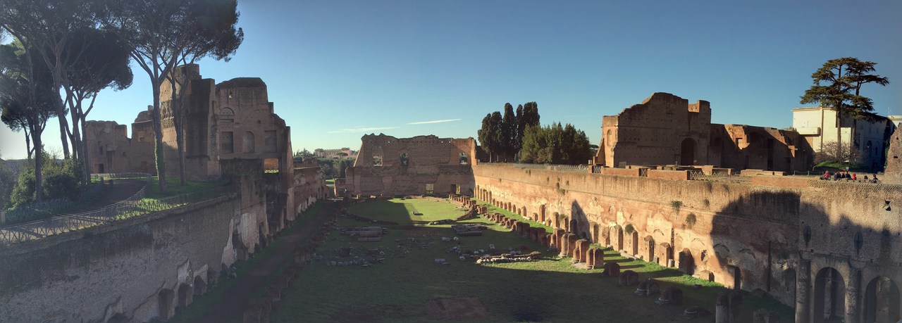Panorama of ruins on top of Palatin, Rome
